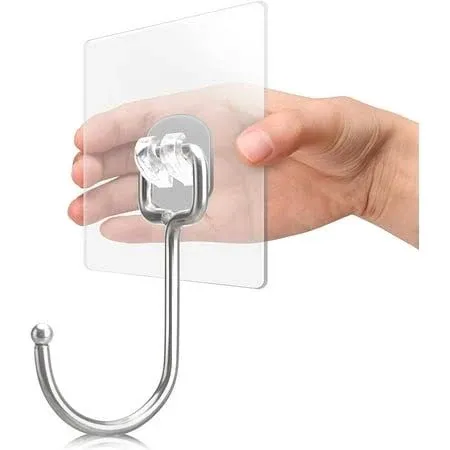 All-Purpose Large Adhesive Hooks, 20-Pack Waterproof 37 lbs(Max) Rustproof Wall Hooks for Hanging Heavy Duty, Reusable Seamless Stick on Hooks for