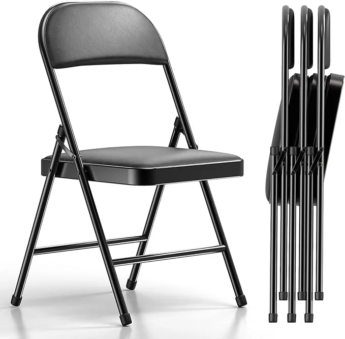 Sweetcrispy Folding Chair Leather Padded Folding Chairs, Sturdy Metal Foldable Chairs, Easy to Use and Store, Outdoor and Indoor