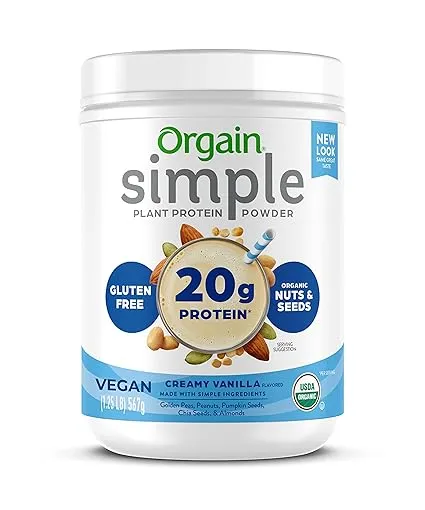 Orgain Simple Organic Vegan 20g Protein Powder- Plant Based, Non-GMO, Chocolate 1.25lb