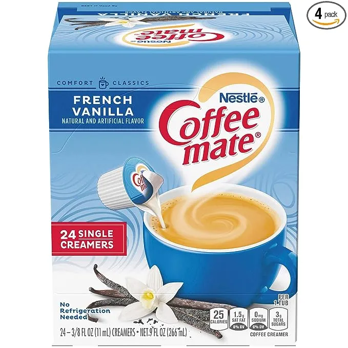 Nestle Coffee Mate Coffee Creamer Liquid Singles, French Vanilla, 24 Count (Pack of 4)