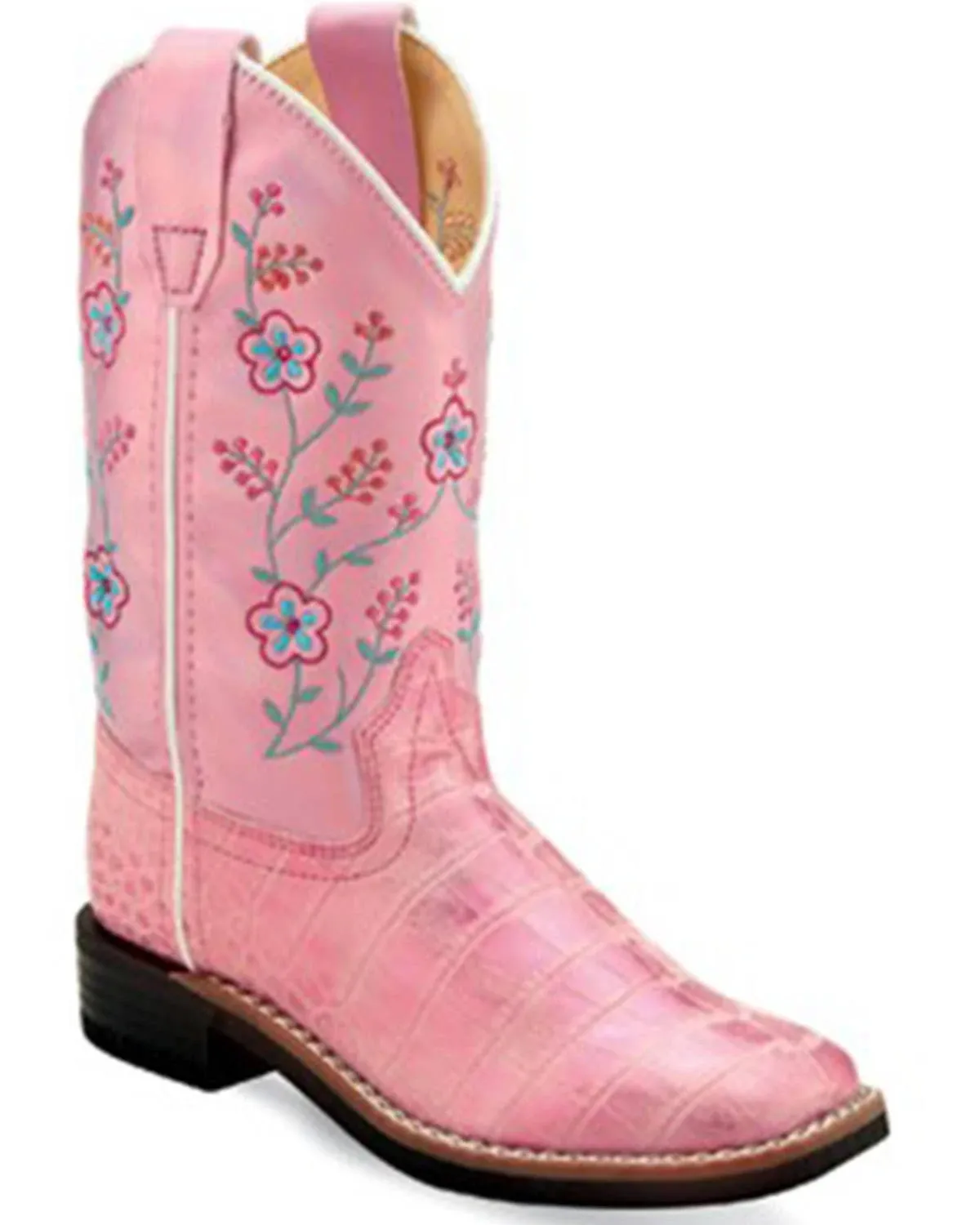 Old West Boots Girl's Children Square Toe Shiny Antique Pink Faux Leather Cowboy Boots