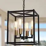 Febeleven Lantern Pendant Light, 4-Light Gold Chandelier,Modernized Ceiling Hanging Light Fixture for Bedroom Kitchen Island Foyer Living Room Dining Room Hallway