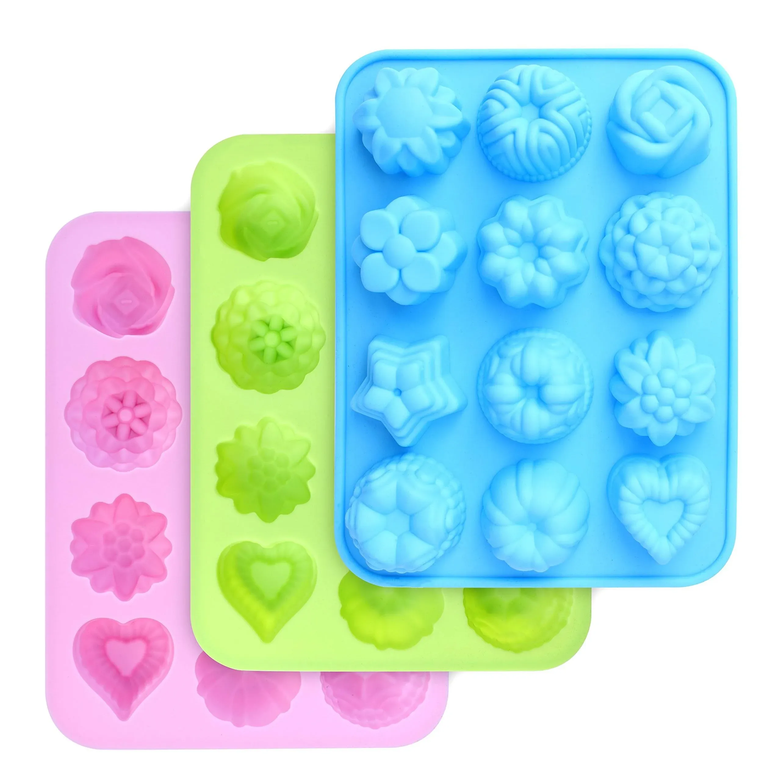 3pcs/set Flowers Pendant Silicone Molds, Baking Pan With Flowers And Heart Shape * Silicone Molds For Chocolate, Candy Making Ice Tray Mold (Pink, *)