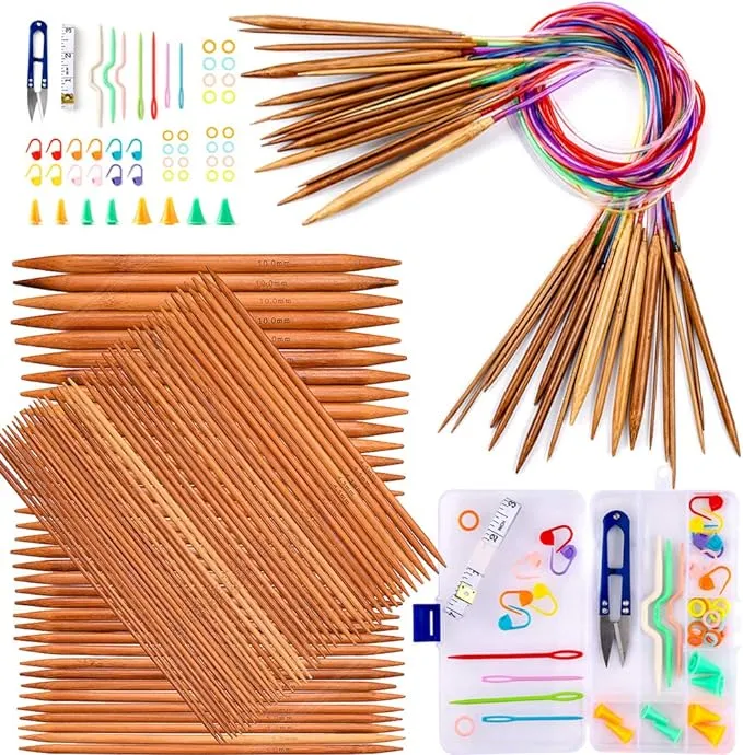 Knitting Needles Set, Exquiss 18 Pairs Bamboo Circular Random 