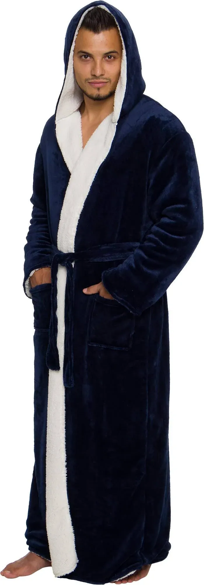 Ross Michaels Mens Robe Hooded Sherpa Big and Tall - Long Plush Spa Bath Robe Wi