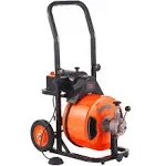 VEVOR Drain Cleaner Machine 75ft x 1/2Inch, Auto Feed Sewer Snake Auger with 4 Cutter & Air-Activated Foot Switch for 1" to 4" Pipes, Orange, Black