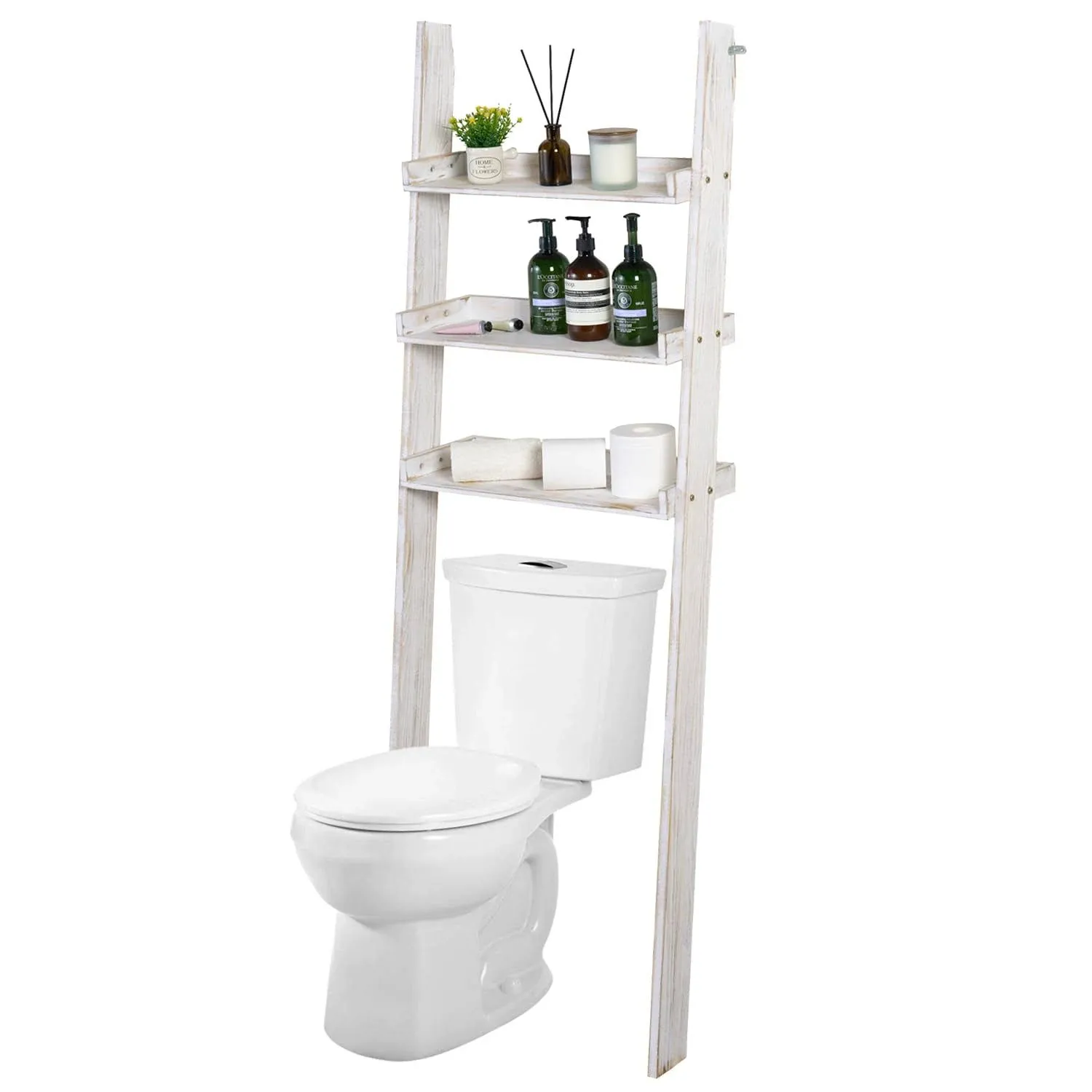 MyGift 3-Tier Dark Brown Wood Over-The-Toilet Leaning Bathroom Ladder Shelf