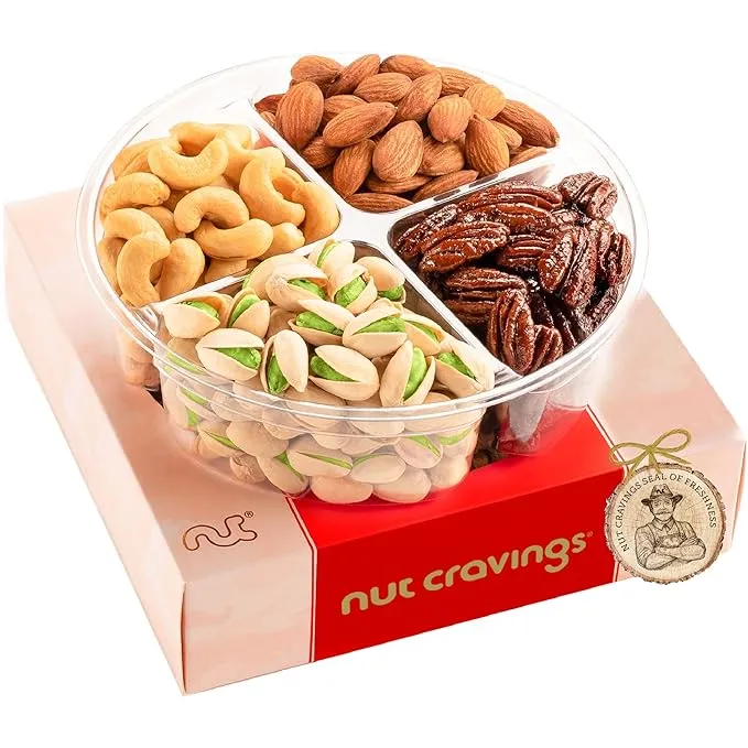 Nut Cravings Holiday Nuts Gift Basket, 4-Sectional Elegant Mixed Assortment,Gourmet Christmas