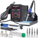 WEP 8786D-I SE Hot Air Soldering Iron Station Kit 2-in-1 for Rework, Desoldering with Lead-Free Solder Wire, 5 Soldering Tips, 3 Hot Air Nozzles