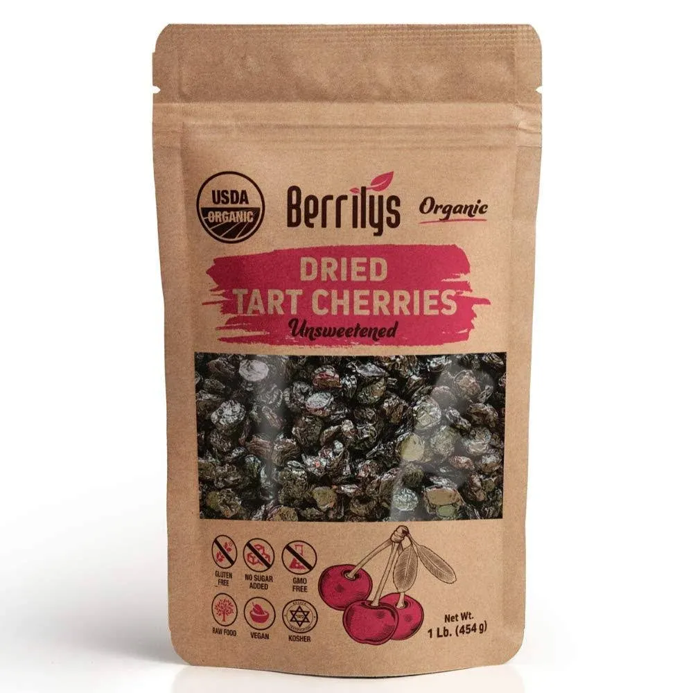 Berrilys Organic Dried Tart Cherries, 1 lb, Pitted, Non-GMO, Kosher, Unsulfured ...