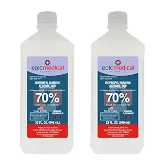 Epic Medical Supply Isopropyl Rubbing Alcohol 70% USP, 32 oz. Bottle, Multipurpose First Aid Antiseptic for Minor Wounds, Cuts, and Scrapes (2)