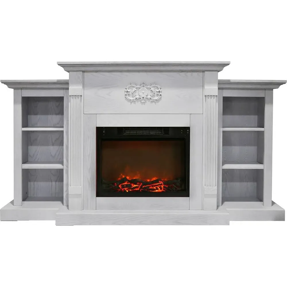 Cambridge Sanoma Electric Fireplace with Built-in Bookshelves and Charred Log Insert, White