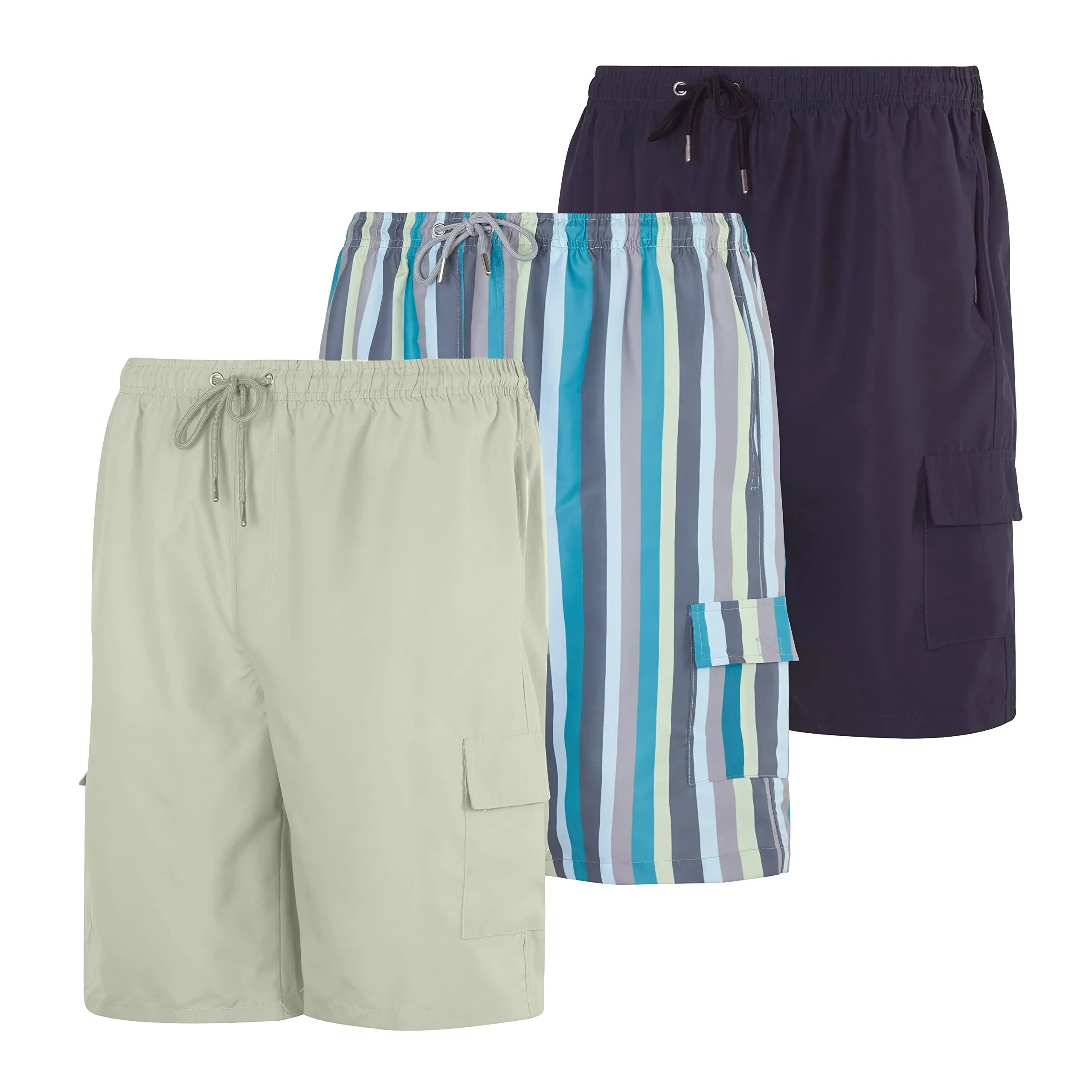 Real Essentials 3 Pack: Men's Swim Trunks with Cargo Pockets & Mesh Lining ...