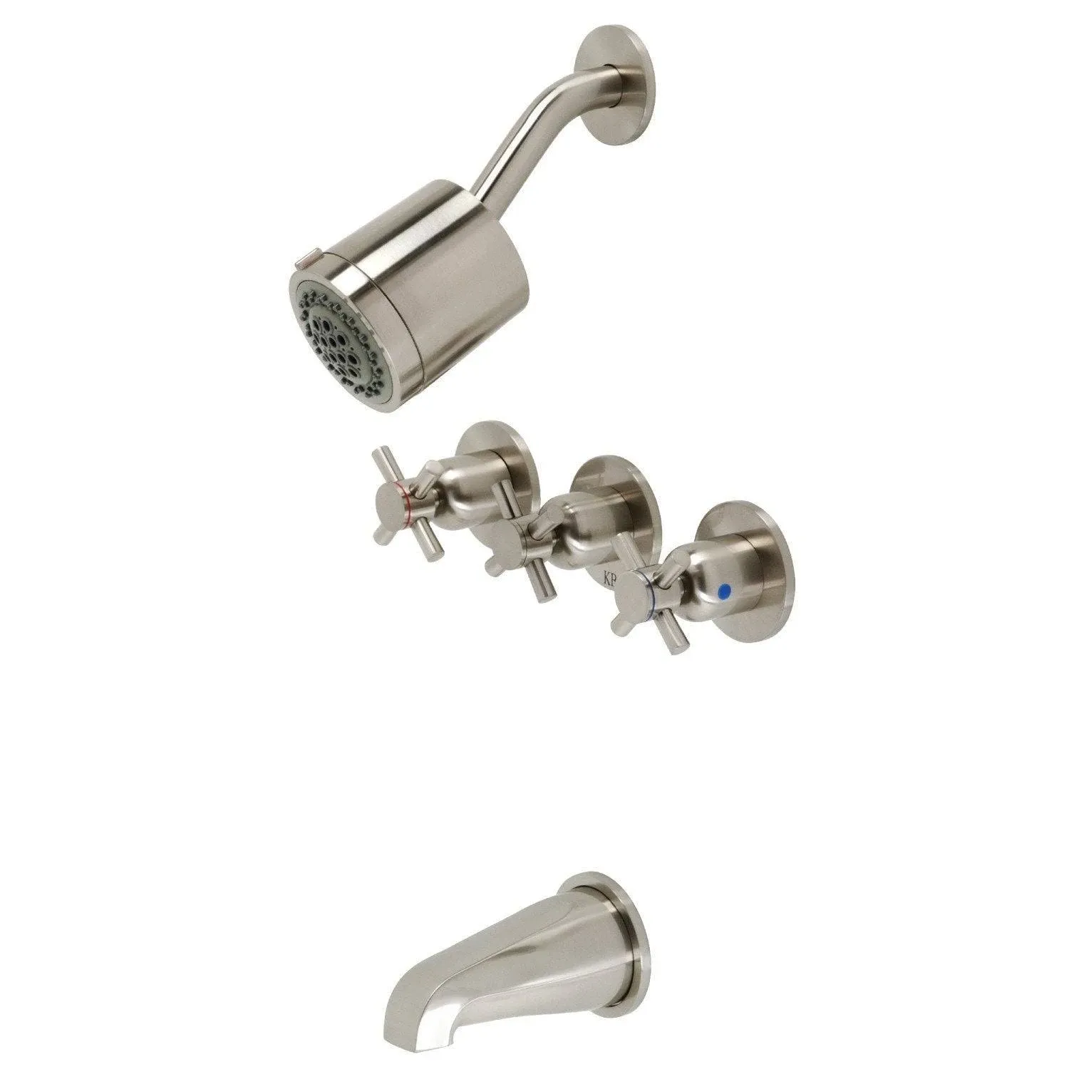 Kingston Brass KBX8138DX Concord Three-Handle Tub &amp; Shower Faucet Brushed Nickel