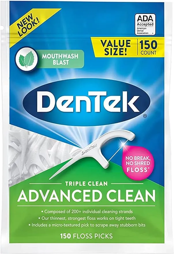 Dentek Floss Picks, Advanced Clean, Mouthwash Blast, Value Size - 150 floss picks