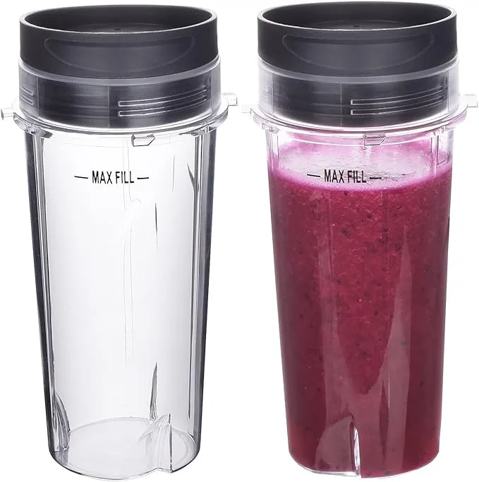 Replacement Blender Cup with Lids 16oz (2 Pack) for Nutri Ninja Pro BL660 BL663CO ...