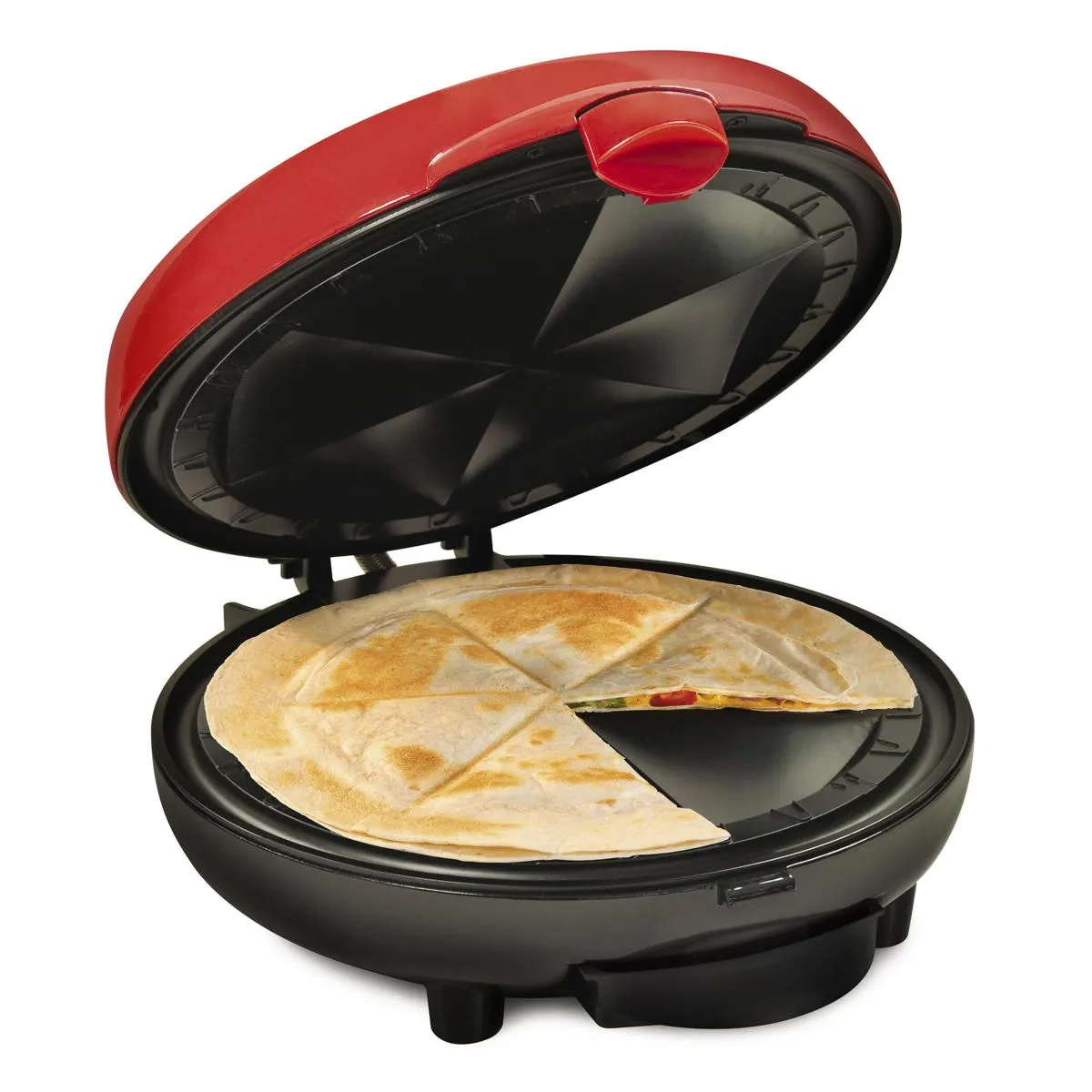 Taco Tuesday 6-Wedge Electric Quesadilla Maker with Extra Stuffing Latch - Red