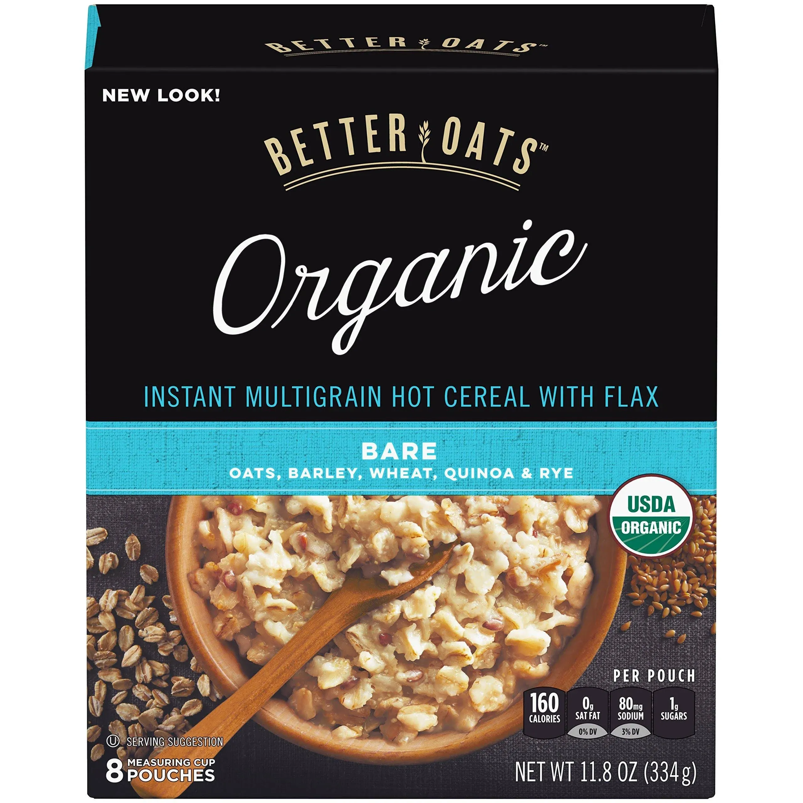 Better Oats Organic Instant Multigrain Hot Cereal with Flax - Kosher Pareve, 11.8 oz (6 pack of 8 Pouches) 