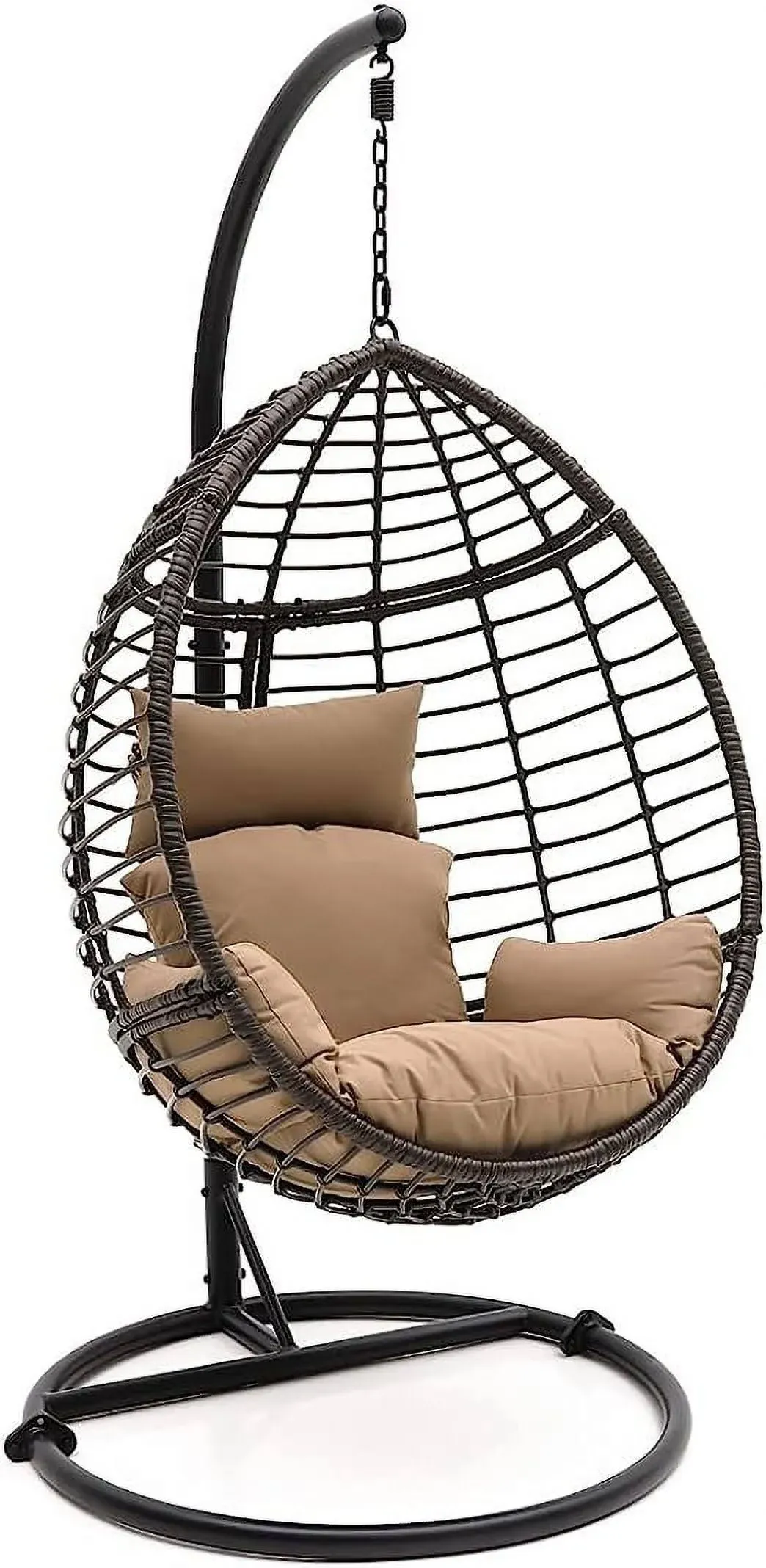 Serenelife Hanging Egg Indoor Outdoor Patio Wicker Rattan Lounge Chair with Stand ...