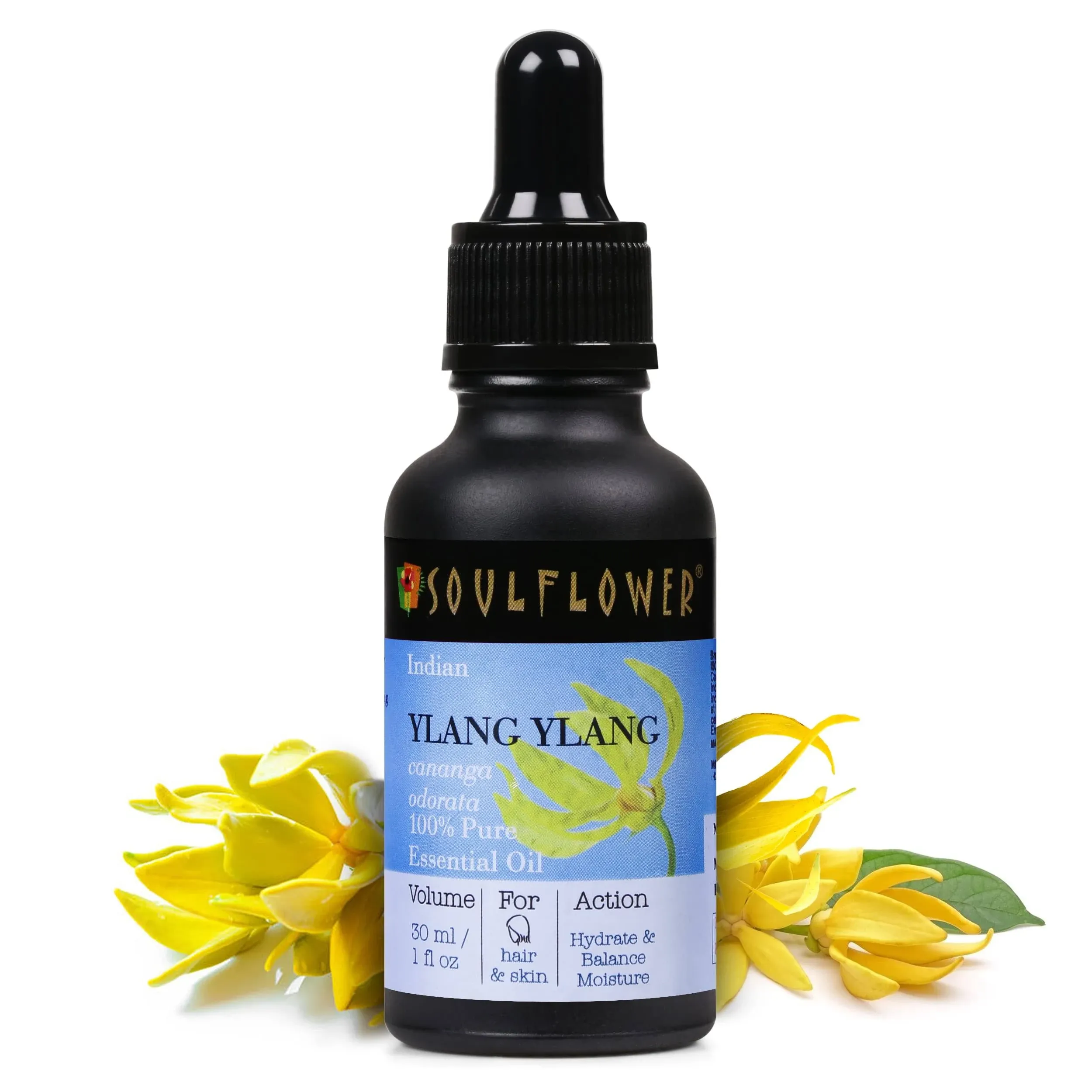 Soulflower Indian Ylang Ylang Essential Oil, 30ml, 100% Pure, 100% Vegan, Organic