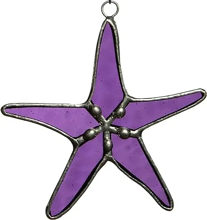 DGE Distribution Stained Glass Starfish Suncatcher Purple 3" - Coastal Home Decor, Bedroom Decor, Kitchen Decor - Hanging Window Decor