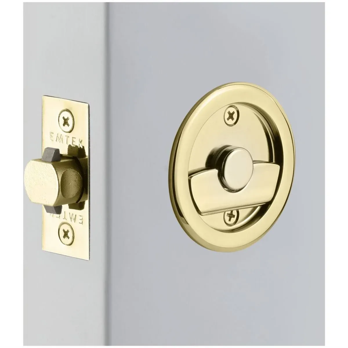 Emtek 2145US3 Round Tubular Privacy Pocket Door Lock Polished Brass