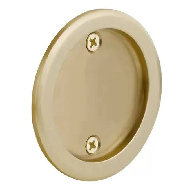 Emtek 2146US4 Round Dummy Pocket Door Tubular Lock with Edge Pull Satin Brass Finish