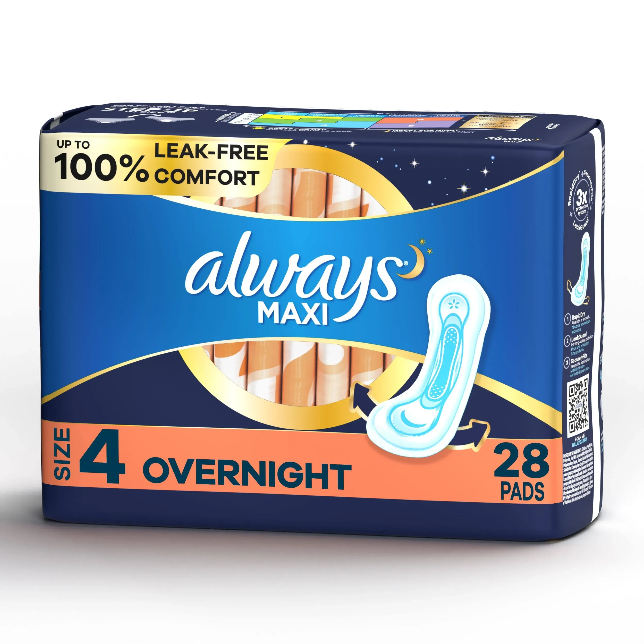 Always Maxi Pads, Flexi-Wings, Overnight, Size 4 - 16 pads