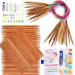 Knitting Needles Set, Exquiss 18 Pairs Bamboo Circular Knitting Needles with Colored Tube, 75PCS Bamboo Double Pointed Knitting Needles, Crochet Kits are Included, Sizes:2mm-10mm, Length:31.5"&7.9"