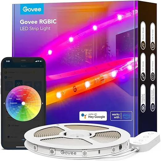 Govee RGBIC Pro LED Strip Lights, 32.8ft Color Changing Smart LED Strips, Works with Alexa and Google, Segmented DIY, Music Sync, WiFi and App Control, LED Lights for Bedroom, Living Room, Christmas