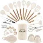 Cooking Utensils Set - 38 pcs Non-stick Silicone Spatula Set with Holder, Woo...