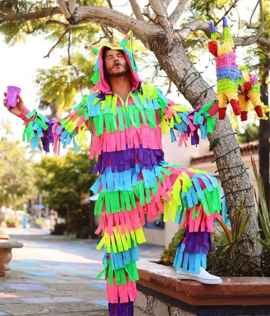 Tipsy Elves Halloween Costumes for Men - Bright Multicolored Pinata Jumpsuit Funny Halloween Costume Adult Onesie