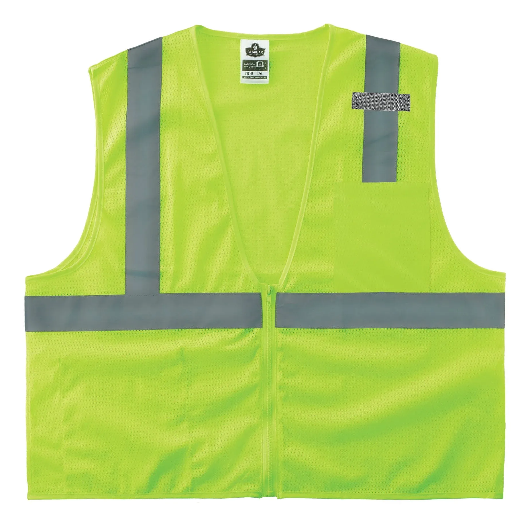 ergodyne Glowear 8210z Class 2 Economy Vest, Polyester Mesh, Zipper Closure, 2x-large To 3x-large, Lime