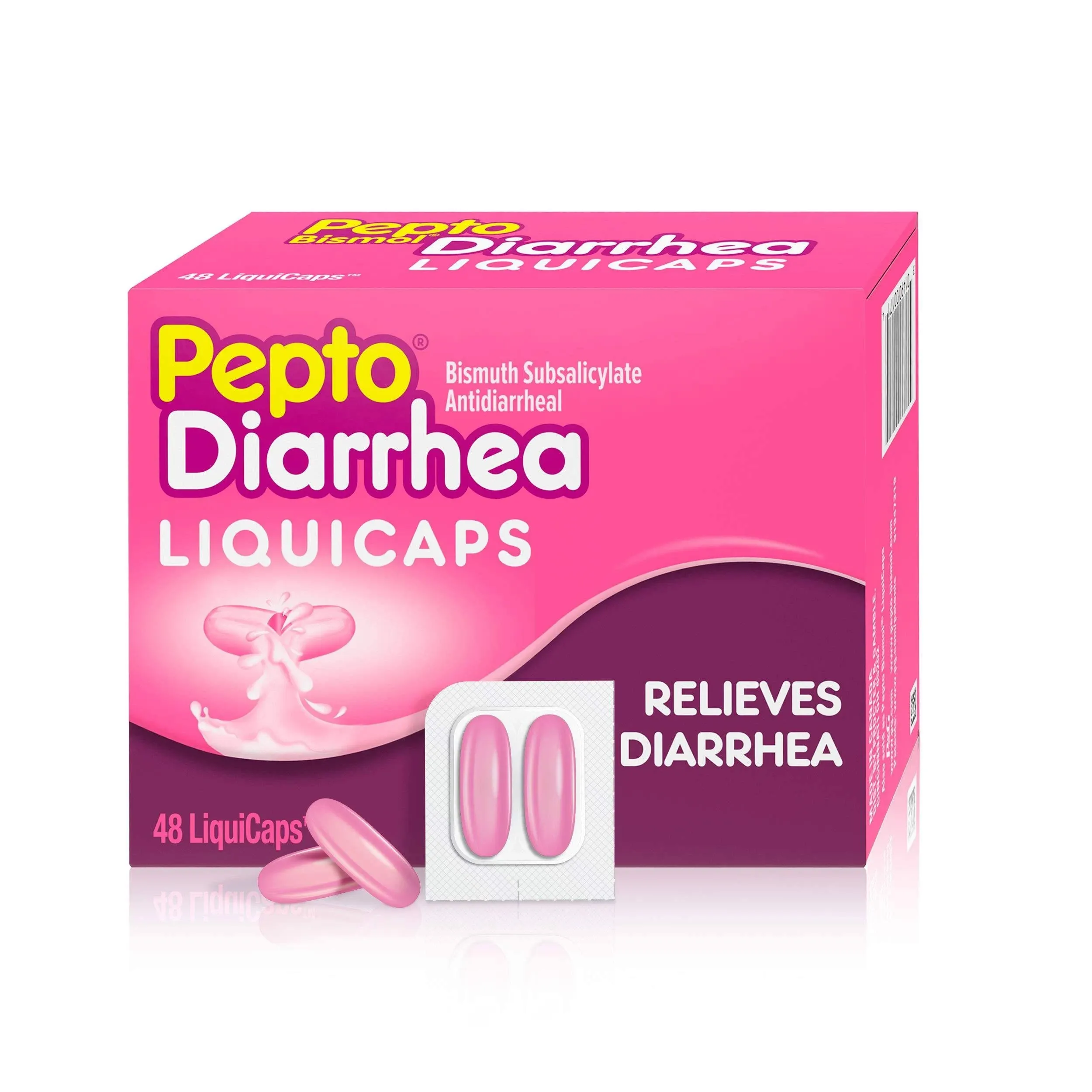 Pepto Bismol Diarrhea LiquiCaps, Anti Diarrhea Medicine for Fast Diarrhea Relief, Antidiarrheal Liquid Pills, 48 LiquidCaps