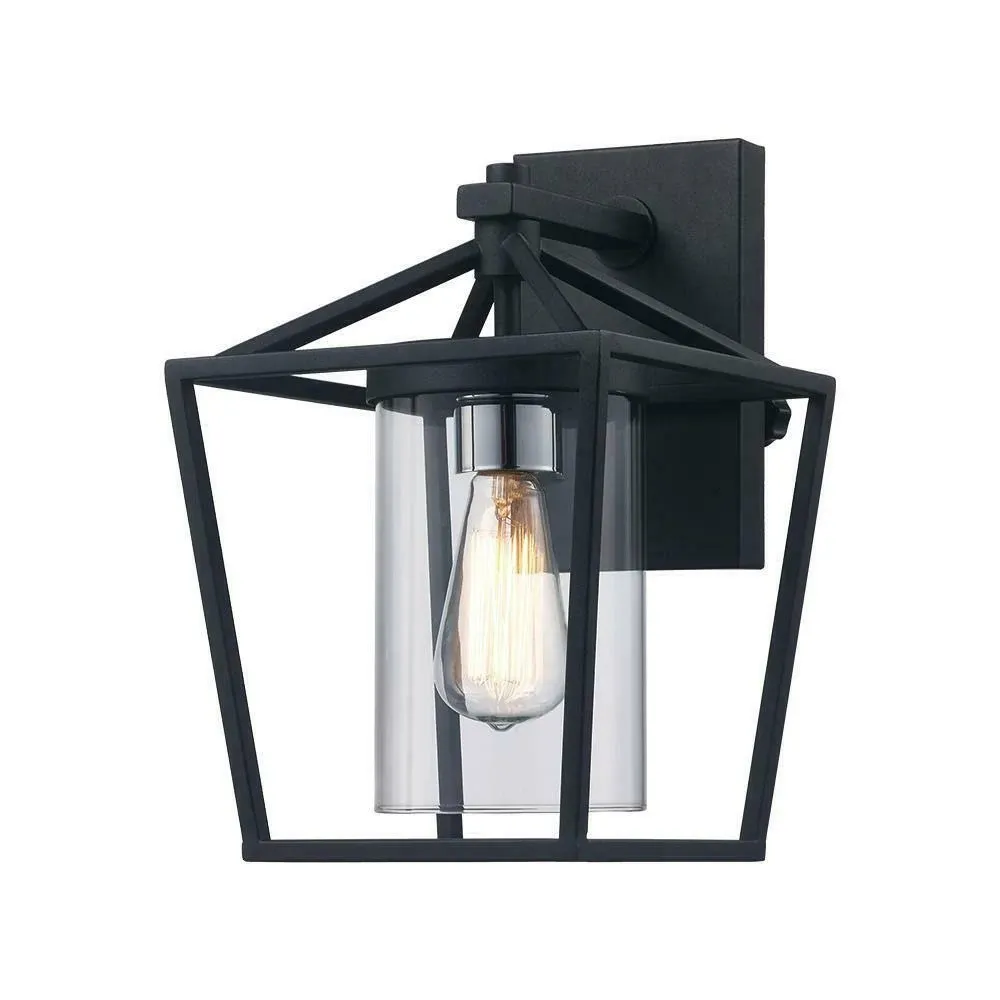 NEW 1-Light Black and Brushed Nickel Outdoor Wall Light Fixture with Clear Glass