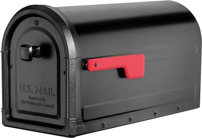 Architectural Mailboxes 7900-5B-R Roxbury Post Mount Black with Premium Cast Aluminum Knob and Red Flag Mailbox, Medium