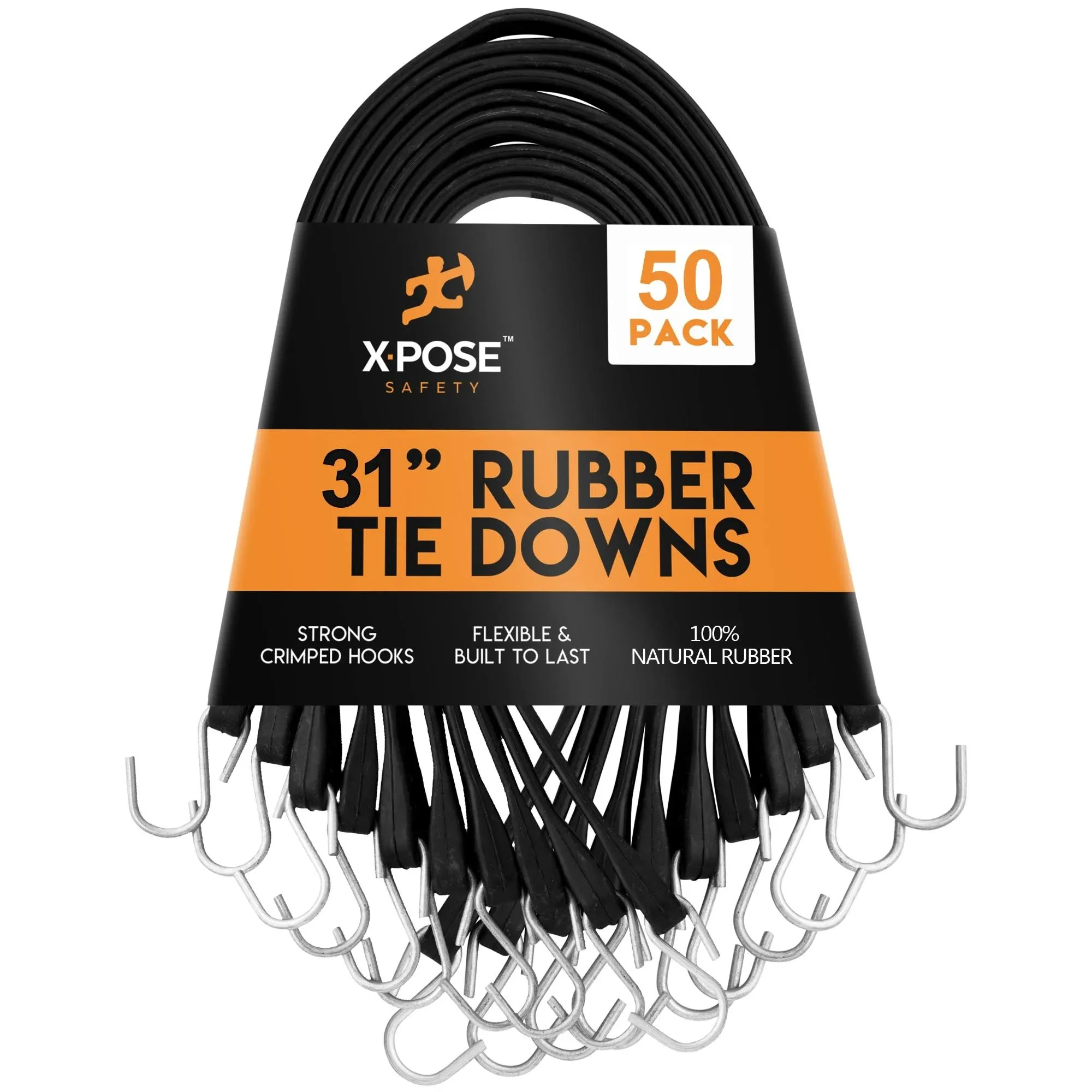 Rubber Bungee Cords with Hooks 50 Pack 31 Inch (54” Max Stretch)