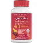 Vegan Vitamin B12 Gummies for Adults 5000mcg with Vitamin D3 5000 IU, 60 Count - Gluten-Free Vitamin D and Methyl B12 Chewable Vitamin B12 Gummy Supplement for Energy, Bone Health