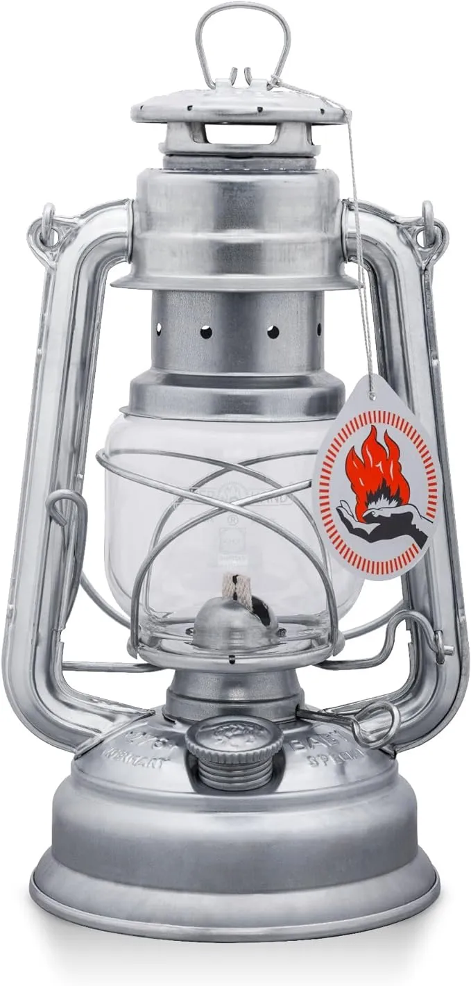 Feuerhand Outdoor Kerosene Fuel Lantern, German Made Weather Resistant Baby Special 276 Galvanized Hurricane Lamp for Camping or Patio, 10 Inches, Unpainted