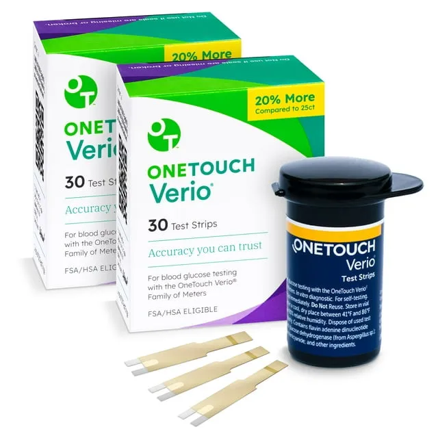 OneTouch Verio Test Strips for Diabetes Value Pack - 90 Count | Diabetic Test Strips for Blood Sugar Monitor | at Home Self Glucose Testing | 3 Packs, 30 Test Strips Per Pack