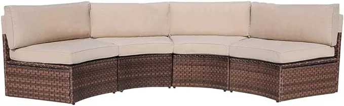 SUNSITT 4-Piece Outdoor Half-Moon Sectional Wicker Sofa Set Patio Furniture, Brown PE Rattan and Bei