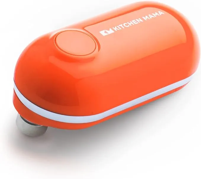 Kitchen Mama Mini Electric Can Opener: Open Cans with A Simple Push of Button - Ultra-Compact, Mini-Sized Space Saver, Portable, Smooth Edge, Food-Safe, Battery Operated (Red)