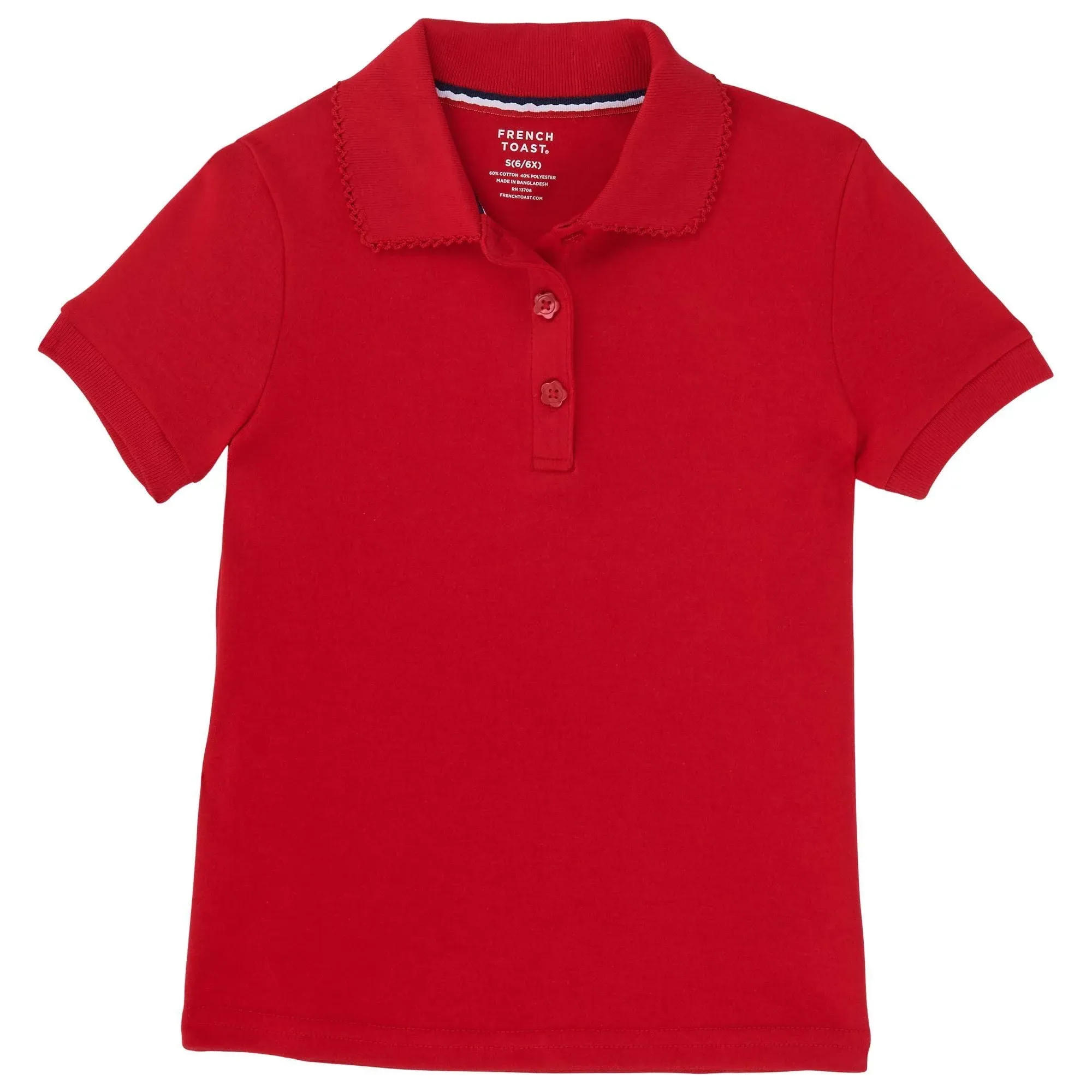 French Toast Girls Short Sleeve Interlock Polo with Picot Collar