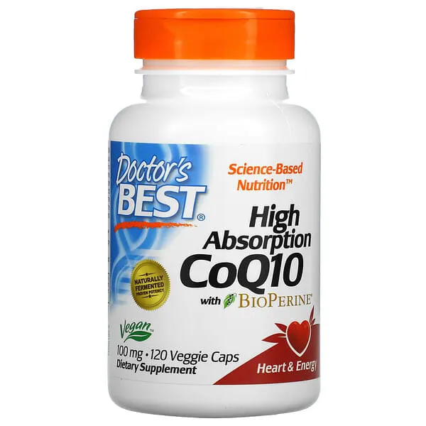 Doctor's Best High Absorption CoQ10 with Bioperine, Heart Health & Energy Production, Non-GMO, Gluten & Soy Free, Vegan, 100 Mg, 120 count