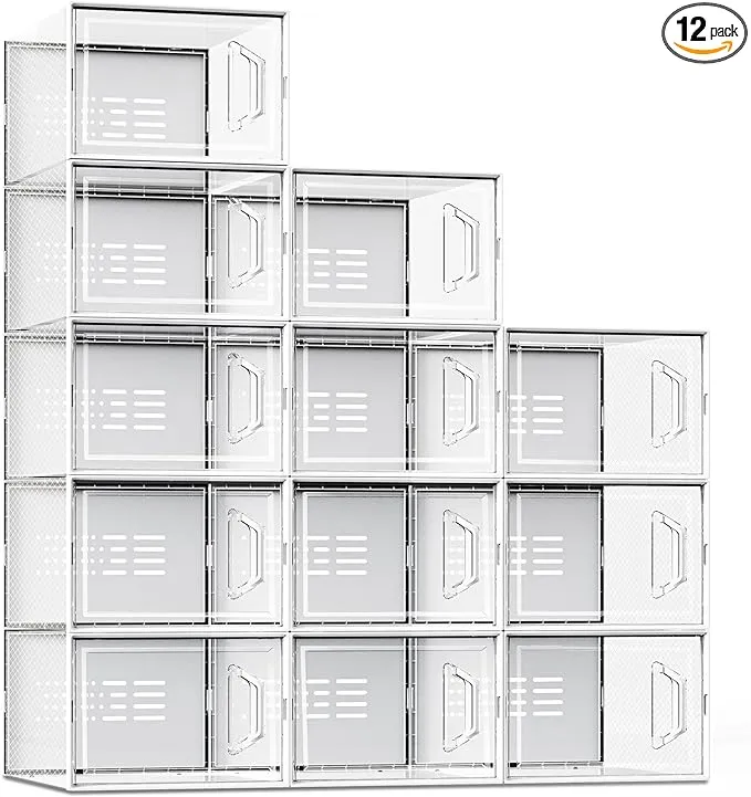 See Spring XX-Large Shoe Storage Box Fit Size 13, Clear Plastic Stackable Shoe Organizer for Closet, Space Saving Sneaker Shoe Rack Containers Bins HO