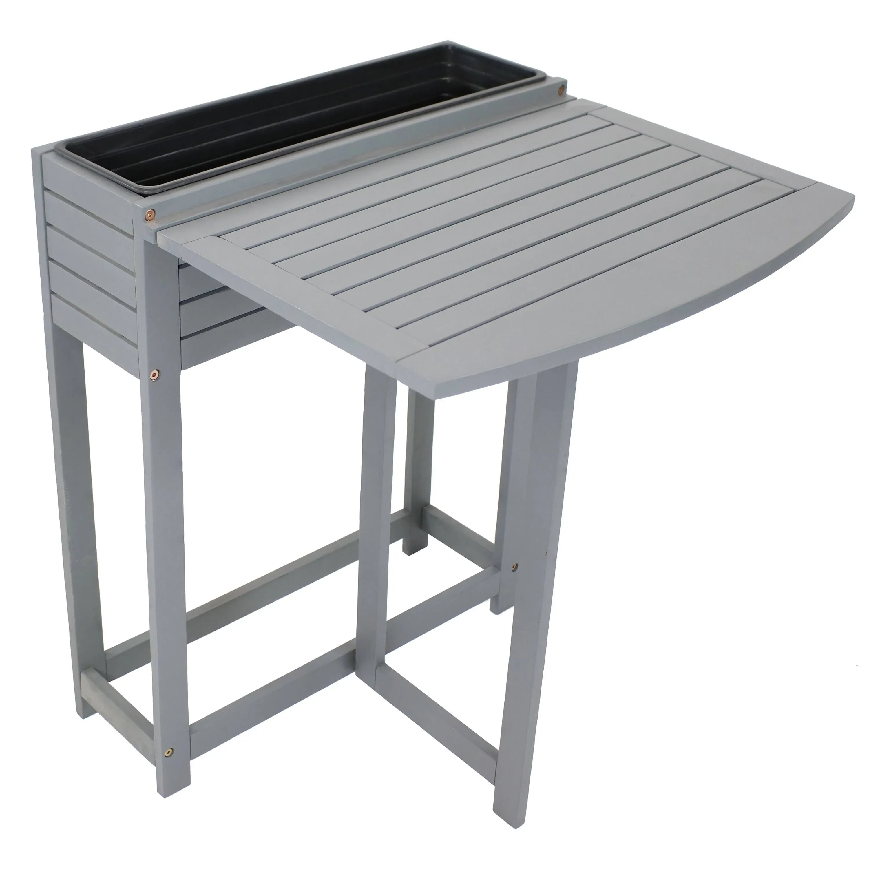 Acacia Wood Folding Table With Planter Box In Grey