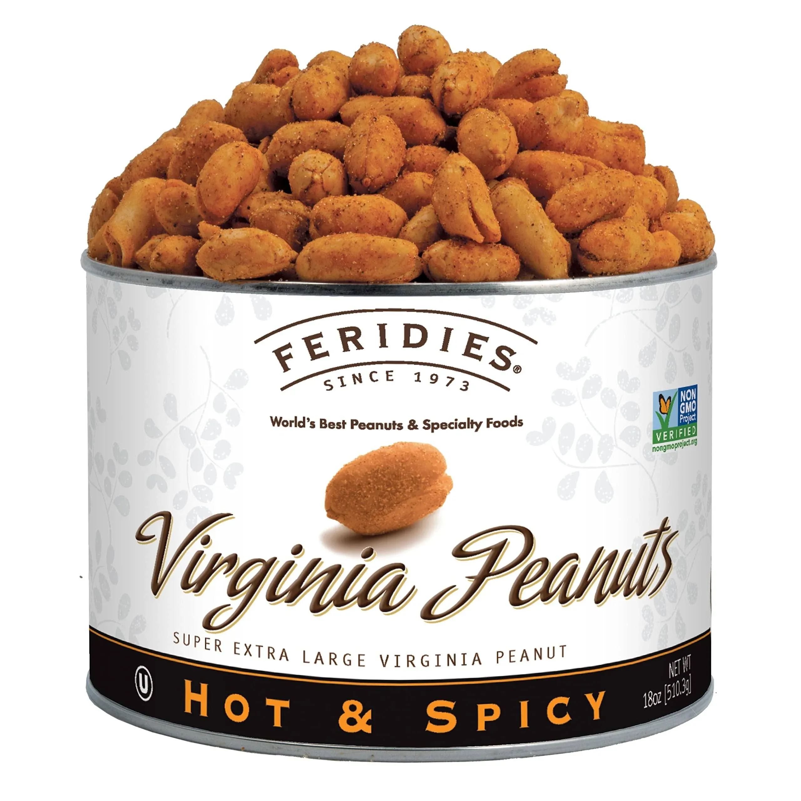 Feridies Super Extra Large Hot and Spicy Virginia Peanuts - 18oz Can