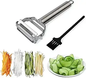 Sunkuka Julienne Peeler Stainless Steel Cutter Slicer with Cleaning Brush Pro for Carrot Potato Melon Gadget Vegetable Fruit