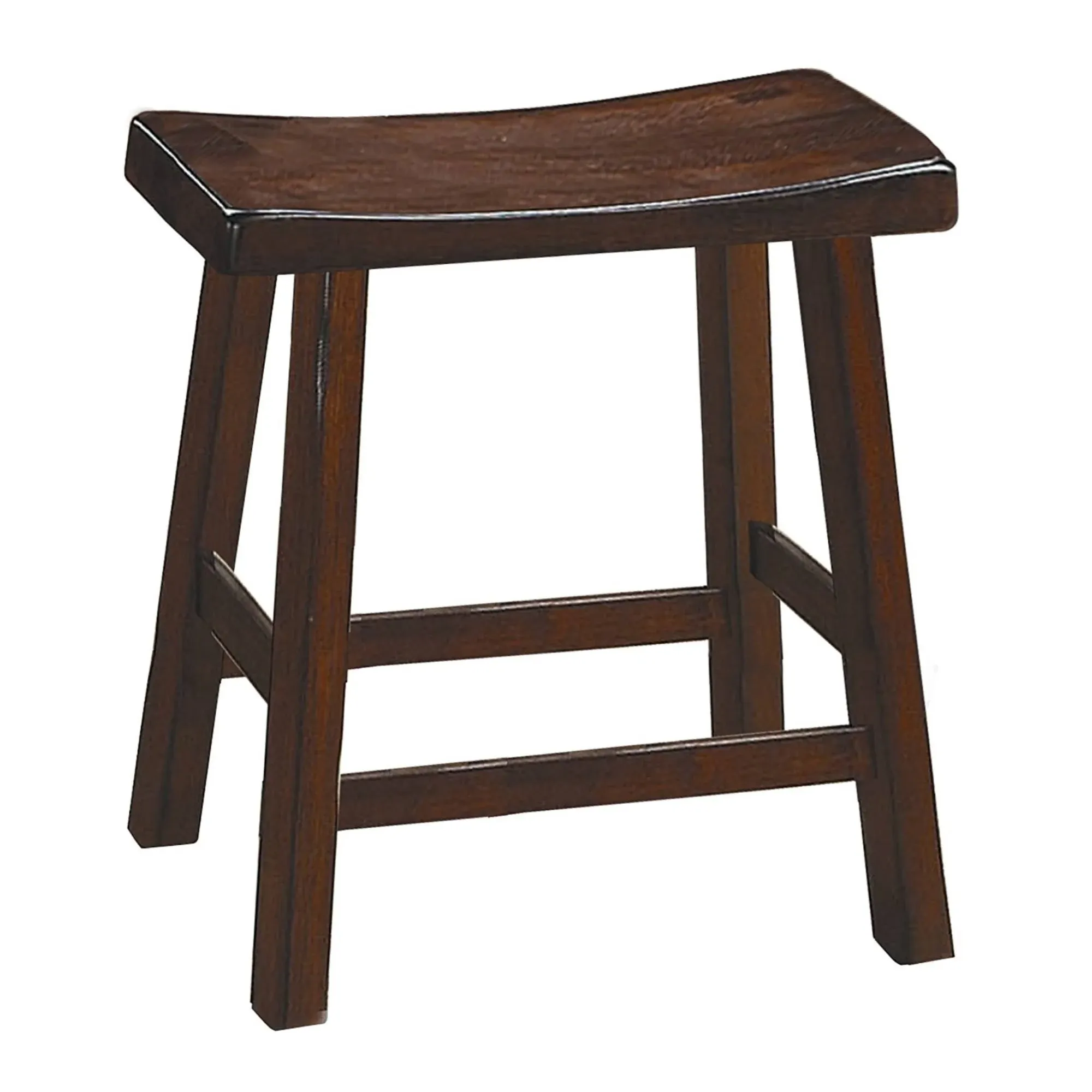 Wooden 18" Counter Height Stool With Saddle Seat, Warm Cherry Brown, Set Of 2 By Benzara - Brown