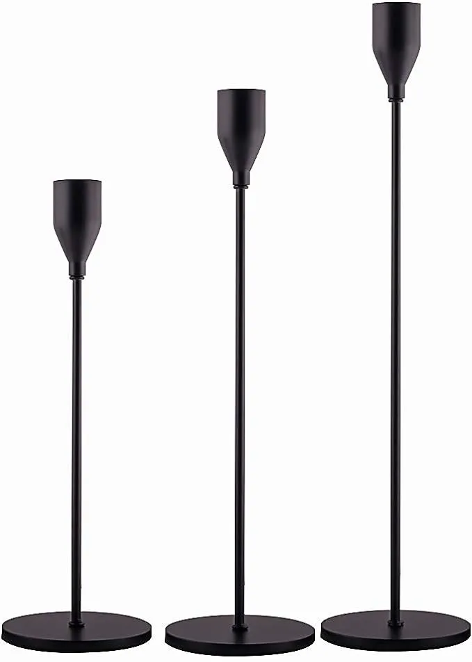 SUJUN Matte Black Candle Holders Set of 3 for Taper Candles, Decorative Candlestick Holder for Wedding, Dinning, Party, Fits 3/4 inch Thick